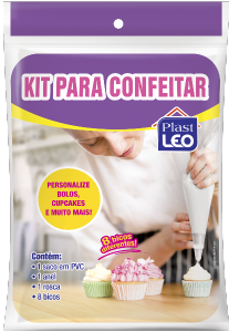 Kit Para Confeitar C/ 8 Bicos Em Polietileno E Saco Pvc 11 Peças Plast Leo Ref 418