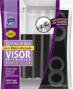 Cortina Box Vinil C/Ilhós E Visor Retangular (1,35x2,00m) Preta Plast Leo Ref 641-J