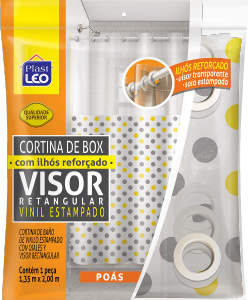 Cortina Box Vinil C/Ilhós E Visor Retangular (1,35x2,00m) Poás Plast Leo Ref 642-P