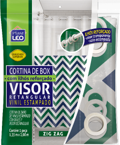 Cortina Box Vinil C/Ilhós E Visor Retangular (1,35x2,00m) Zig-Zag Plast Leo Ref 642-Z