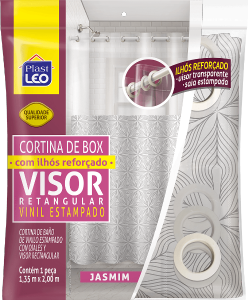 Cortina Box Vinil C/Ilhós E Visor Retangular (1,35x2,00m) Jasmim Plast Leo Ref 642-J