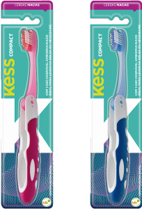 Escova Dental Kess Compact Plus Macia Cabo Dobrável Emborrachado Cores Sortidas