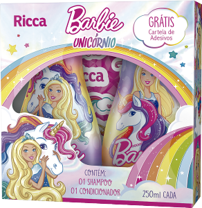 Kit Shampoo + Condicionador Ricca Barbie Unicórnio C/ Cartela De Adesivos 250ml