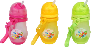 Garrafa Squeeze Infantil Plástica C/ Canudo De Silicone Retrátil E Alça 300ml Cores Sortidas Sm Lar